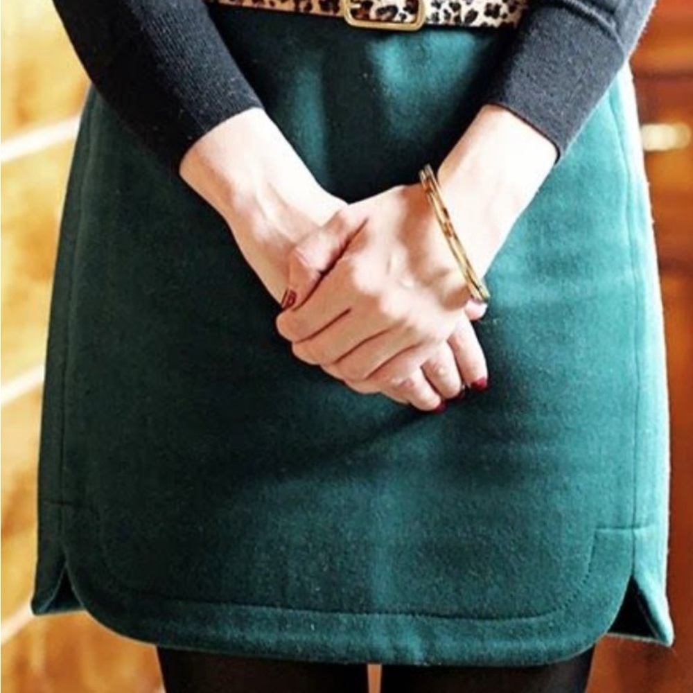 NWT J. Crew Shirttail Mini In Wool (70%) size 0 emerald/forest green